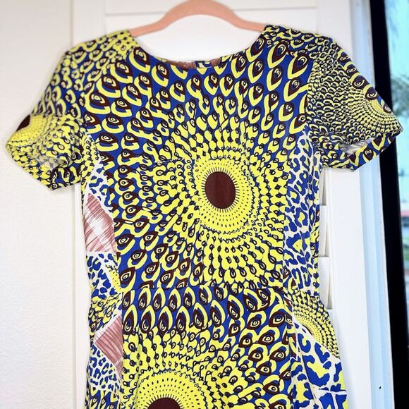Antik Batik Arly Pencil Dress Yellow Blue size S/M - Picture 5 of 11